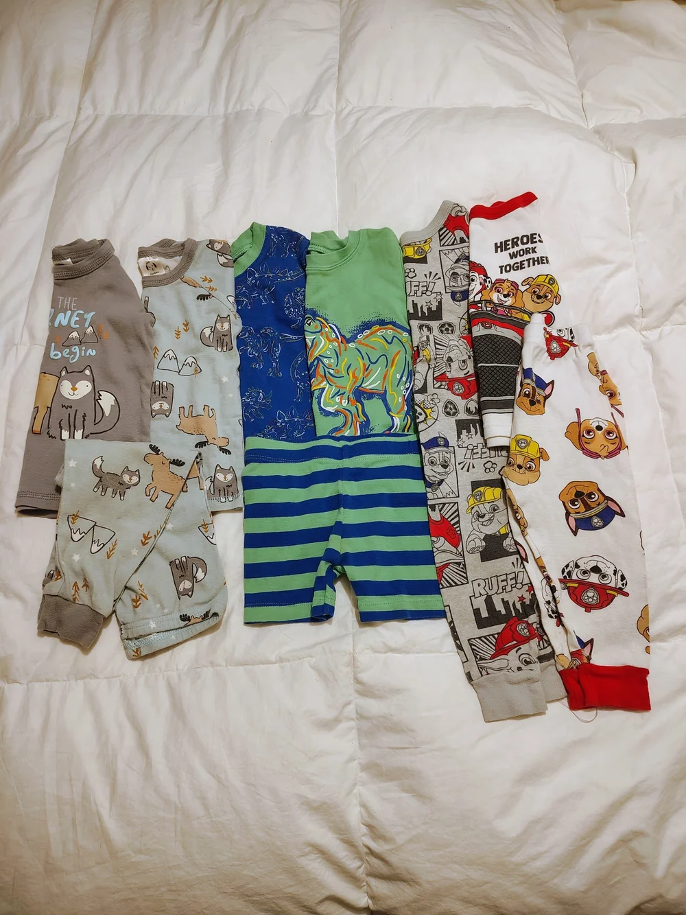 Toddler Pajama Set Pack - Green/Blue Stripes + Character Prints